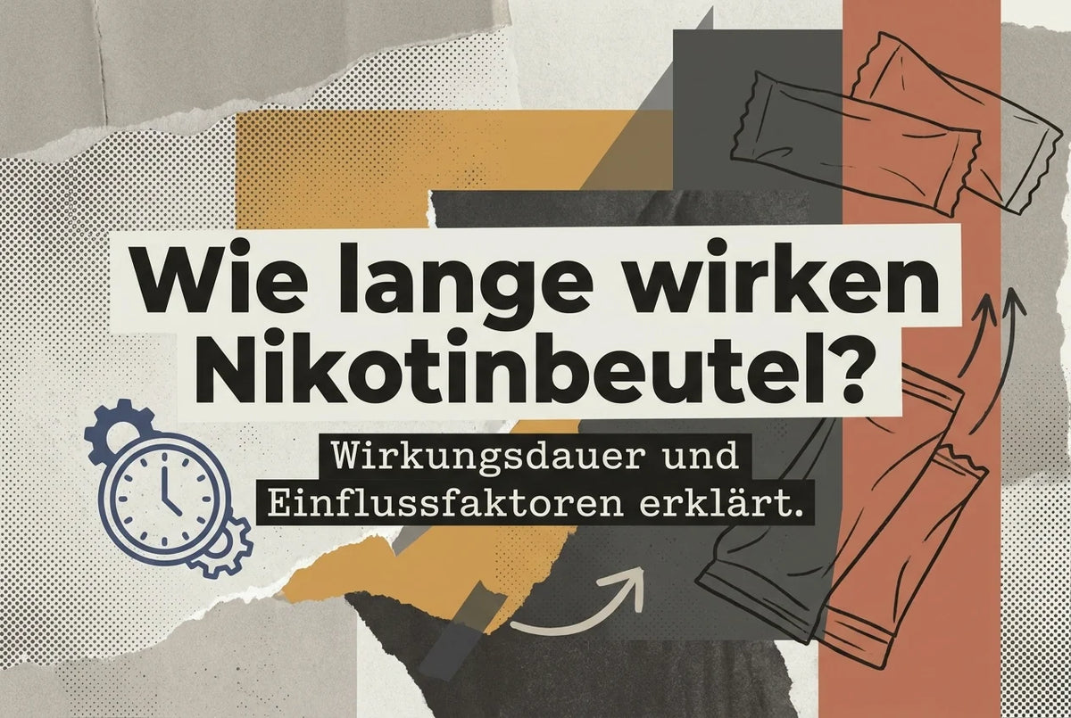 Professional header image for educational tutorial: Wie lange wirken Nikotinbeutel? Wirkungsdauer und Einflus...