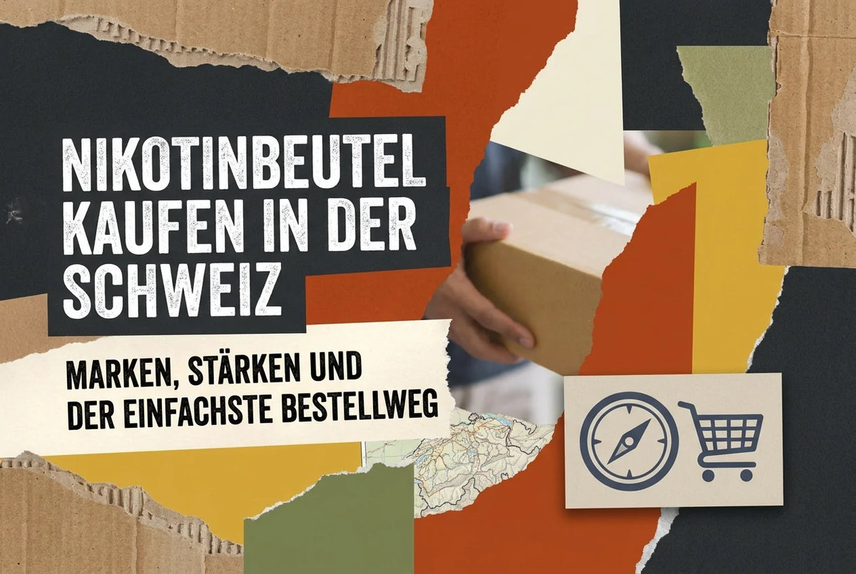 Professional header image for educational tutorial: Nikotinbeutel kaufen in der Schweiz: Marken, Stärken und ...