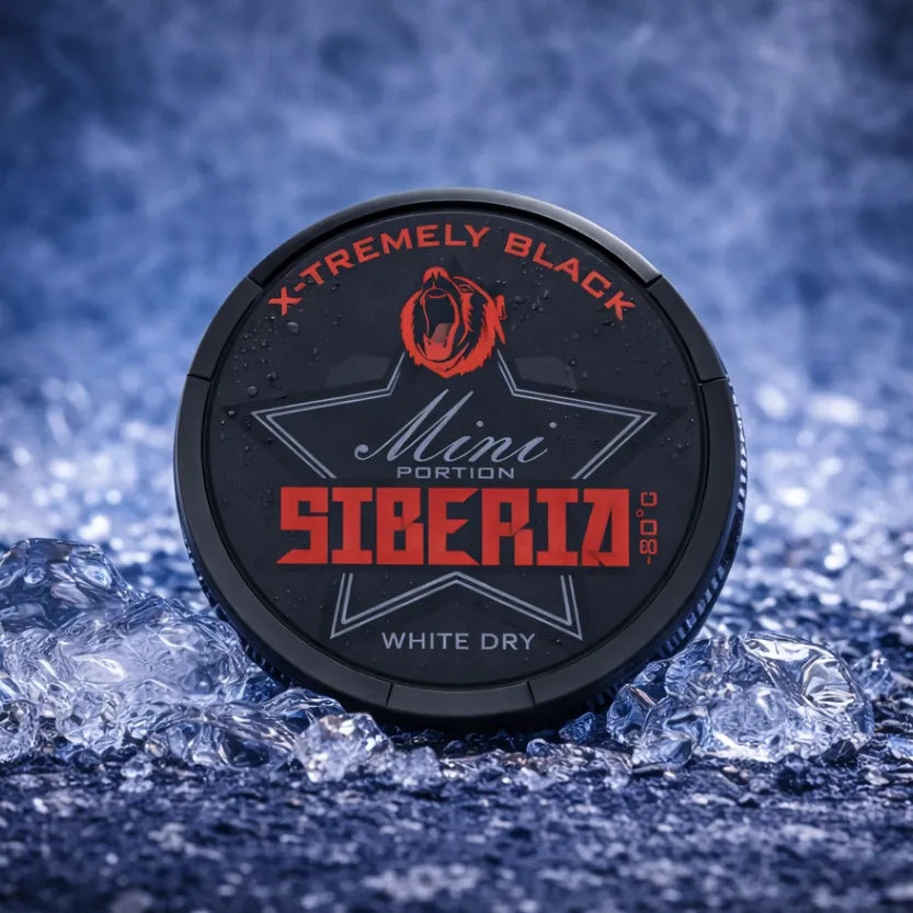 Siberia -80° White Dry Black Mini alcohol spray can with black and white design, designed for quick drying and sanitizing.
