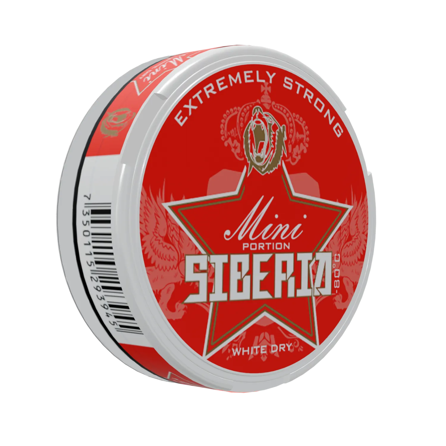 Siberia -80° White Dry Red Mini can showing the front label with silver and red design on a white background