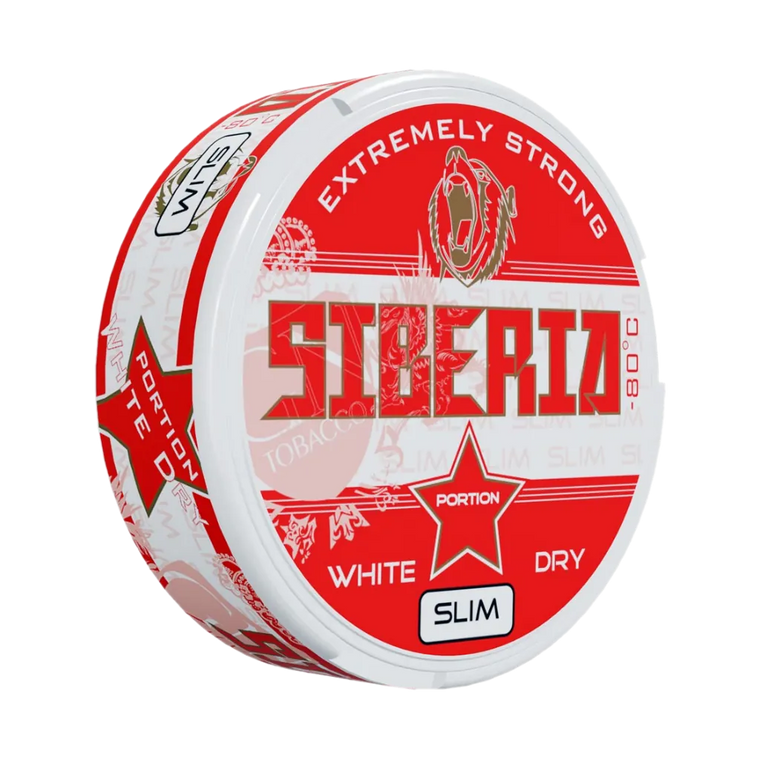 Siberia -80°C Red Slim deodorant can with white dry spray on side, featuring sleek red and white design.