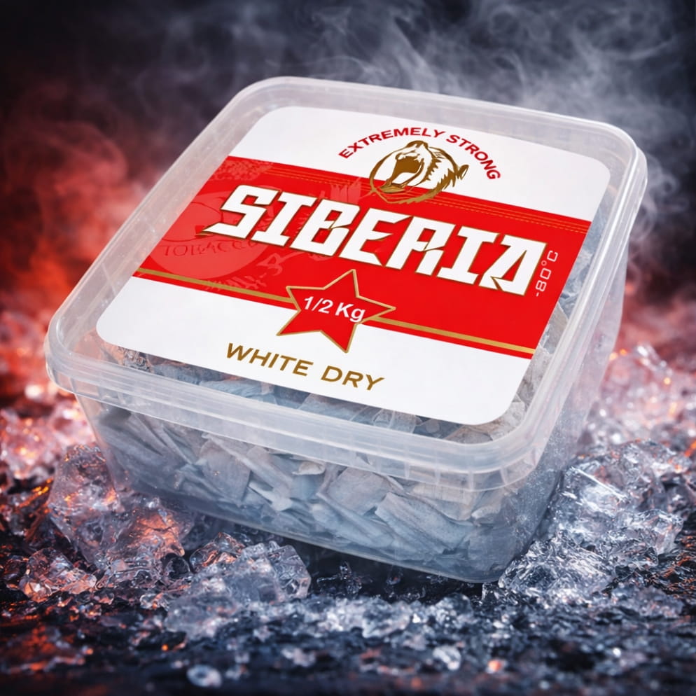 Siberia White Dry ice in a 500g box, showcasing the clean, solid ice product with a white appearance and packaging.