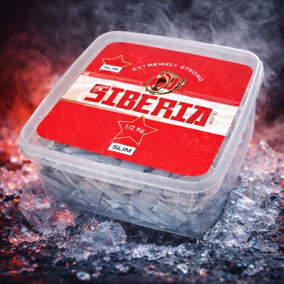 Siberia -80° White Dry Slim 500g box showing the product packaging with a sleek white design and branding.